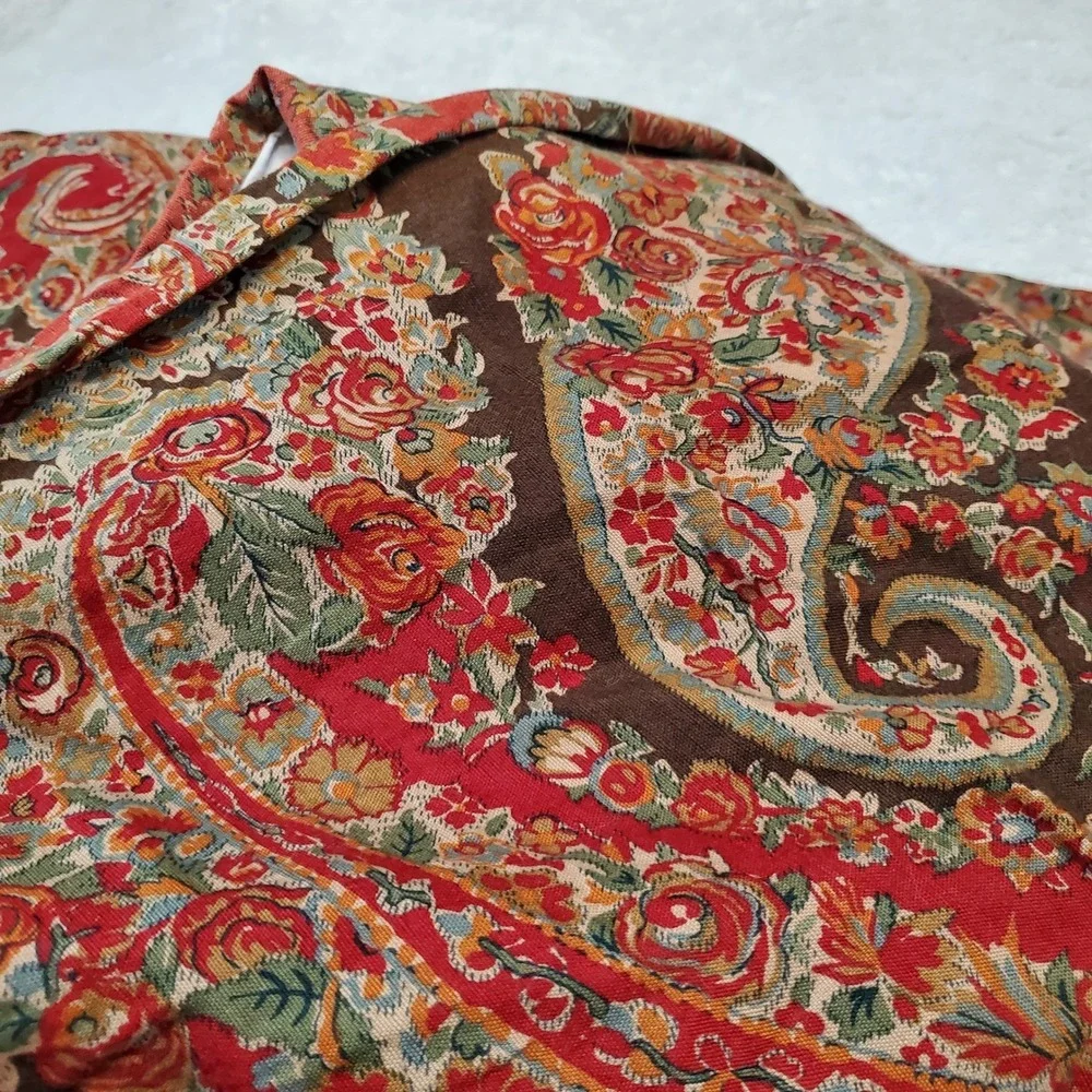 Pottery Barn Carrie Red Brown Paisley Floral Linen Blend Home Pair Curtain 50x84
